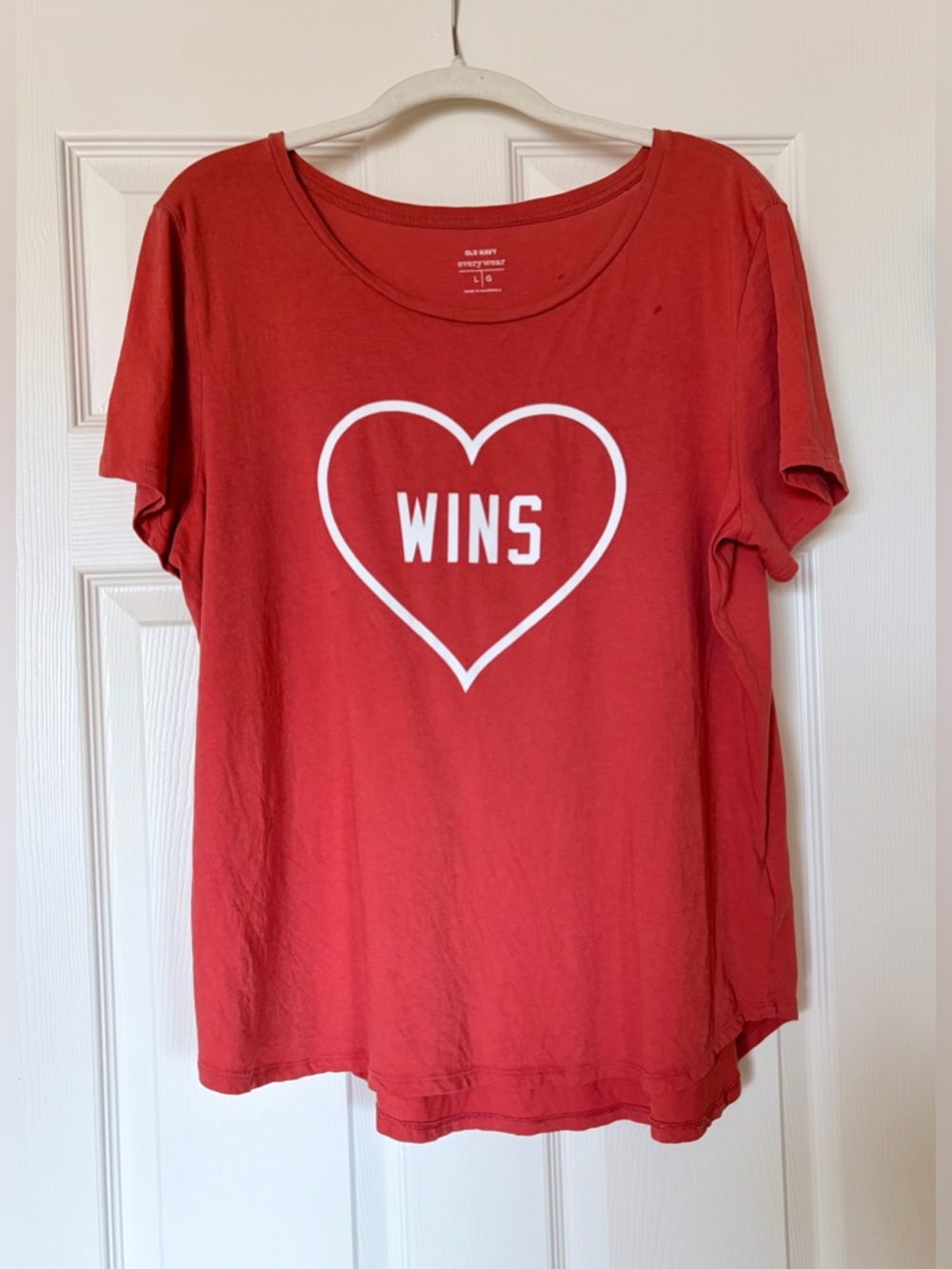 Old Navy “Love Wins” Flowy Coral Red Tee — Size Large